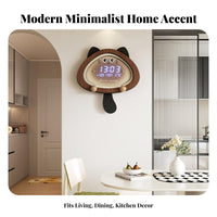 Modern Design Kitty Cat Clock Iconic Design Digital Clock with Hooks Date and Temperature Display for Families, Living Room, Bedroom