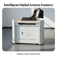 Multi-Functional Multimedia Lectern Cold-Rolled Steel Construction Teacher Presentation Desk Minimalist Design Electronic Lectern Storage Cabinet Rust for Teachers, Speaker S, Classrooms, Conference Rooms, Lecture Halls, Auditoriums