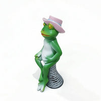 Resin Frog Statue with Spring Cute Frog Figurine Whimsical Sculpture Outdoor for Flowerpot