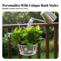 Wrought Iron and design Hanging blossom Pot storage capacitySaving Railing Planter holder Sturdy Construction Plant Holder Double fastener Design for Apartment Dwellers, Gardeners, homeowners, Balcony, window ledge Sill, Patio, Fence