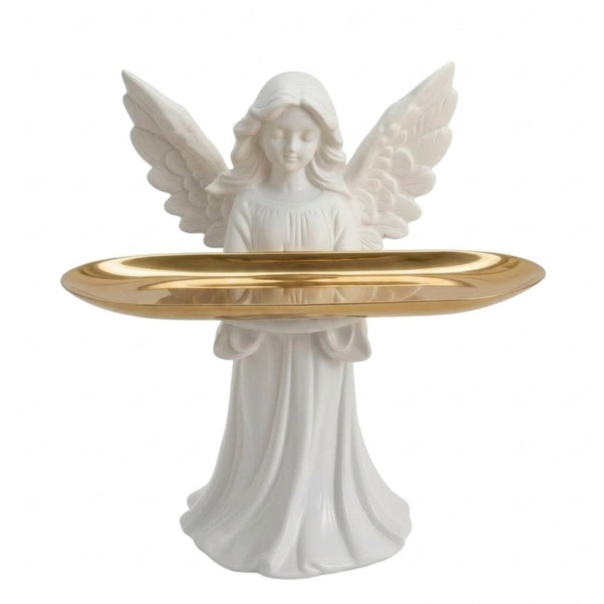 Angel Statue with Tray Tabletop Angel Sculpture with Tray Carved Decor for Entryway