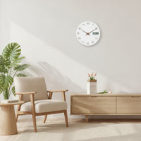 12 Inch Wall Clock with LCD Display 30 Cm Wall Clock with Temperature Display Linen-Textured Silent for Apartments