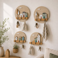 Wooden Luxury Wall Hooks No-Drill Entryway Key Organizer Modern Minimalist Nordic Style Coat Rack