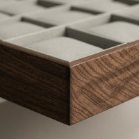 Walnut-Grain Watch Display Tray Padded Wooden Watch Tray Rectangular Accessory Storage Compartmented