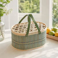 Bamboo Basket Storage Box, With Lid, Oval, Hand-woven, Basket Storage, Living Room, Before Guests Arrive