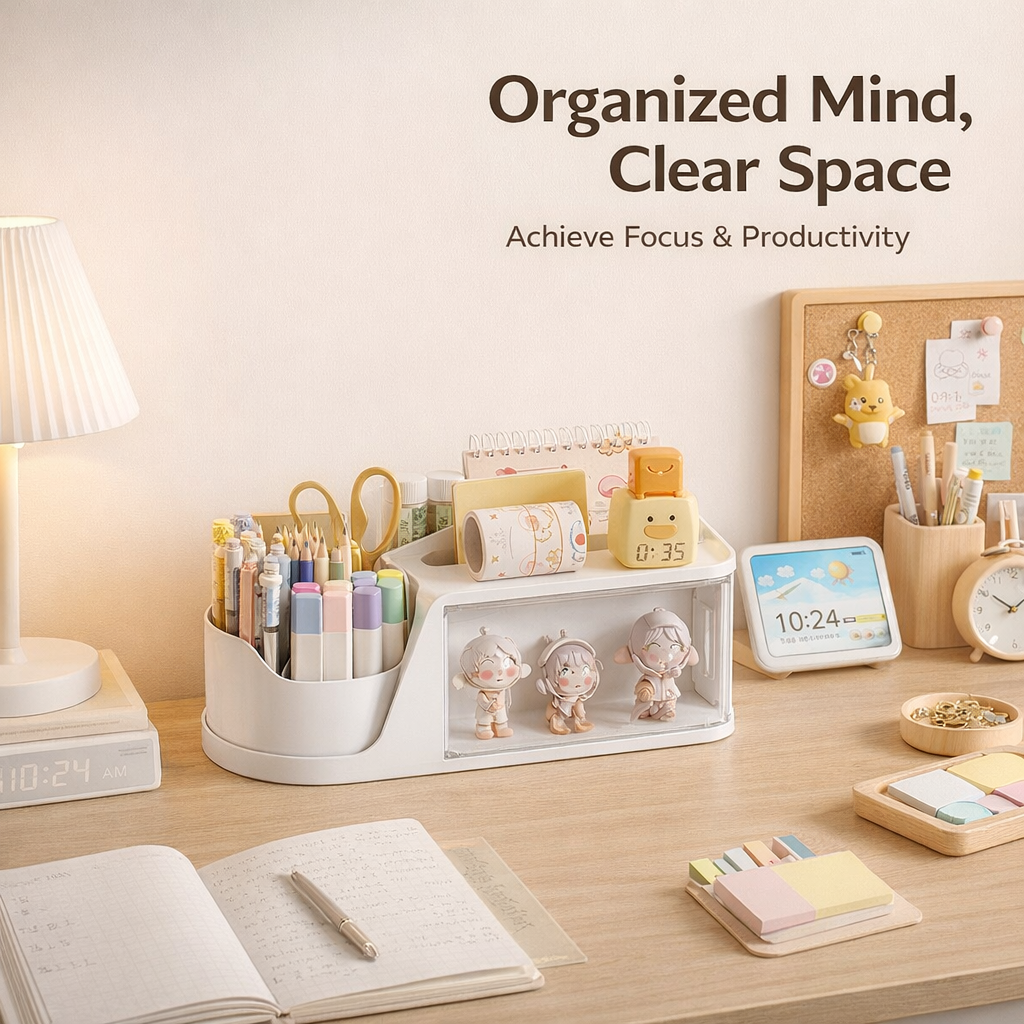Office Organizer for Desk, 360 Degree Rotating Desktop Storage, Pencil Holder for Stationery for Students