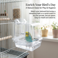Bird Feeder Bath Combo Hanging, Transparent Acrylic Bird Bath Feeder Station for Small Birds, Parrots, Budgies, Canary, Indoor Bird Feeder Bath