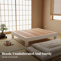 Headboardless Slatted Frame sturdy Wood Construction Bedroom Furniture floor-mat-inspired Inspired foundation Base for Minimalists, Small Living Spaces, kid's Room