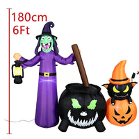1.8m Halloween Inflatable Decoration Witch Magic Pot Black Cat Pumpkin Air Model with LED Light for Outdoor Yard Lawn