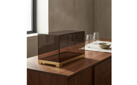 Acrylic Display Box Transparent Brown Collectible Showcase Gold-Metal Base Storage Item