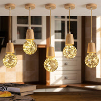 Desk Lamp and Table Lamp Base in Wood, Pendant Light Fitting with E27 Lamp Bulb, 1m Woven Cord for Kitchen Lighting, DIY Square Bulb Holder Base