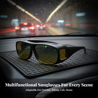 Driving Glasses Wind-Resistant Glare-Reducing Curved Glasses Protection Fit-over Sunglasses for Men, Cyclists, Biking, Traveling, Fishing