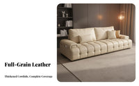 Straight-Line 3-Seater Sofa Top-Grain Cowhide Upholstered 3-Seater Couch Modern Minimalist Design Living Room Seating for Apartment Dwellers, Families