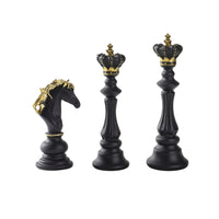 3 Pieces Resin King Queen Knight Statue Set Classic Chess Figurines with Gold Trim Refined Chess Decor Set Exquisite for Collectors, Bookshelf, Desk