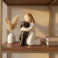 Girl Hugging Dog Figurine Compact Girl Hugging Dog Statue Hand-Painted Look