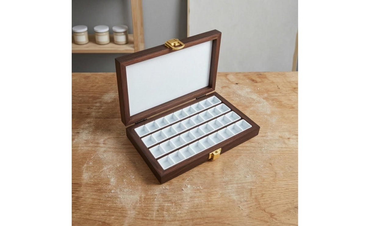 Wooden Paint Storage Case Metal Clasp Watercolor Compact Storage Container Portable Watercolor Tray