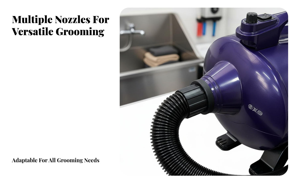 Fast Drying Twin Engine Dog Dryer Variable Speed Control High Velocity Pet Blower Adjustable Temperature High Velocity Pet Dryer Interchangeable Nozzles for Large Dogs