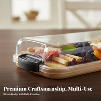 Sturdy Wood Construction Rectangular Wooden Tray Lid Portable Large Wooden Serving Platter Gift Ready Party Food Tray Artisanal for Charcuterie Enthusiasts, Homeowners, Camping, Outdoor, Home Entertaining, Picnics