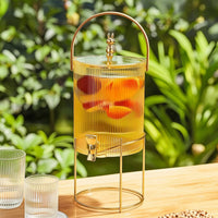 Transparent Glass Beverage Dispenser with Stand Cold-Use Ribbed Glass Dispenser with Lid Sturdy Food-Grade for Gatherings