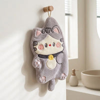 Thick Coral Fleece Cartoon Cat Hanging Hand Towel, High Absorbency Housewarming Gifts, Shedding Resistant Ladies Gifts Ideas Clearance