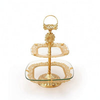 Ornate Two-Tier Fruit Tray Decorative Fruit Tray with Stand Metal 2-Tier Dessert Stand Space-Saving for Hosts
