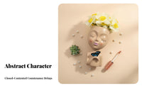 Makeup Brush Pot Multi-Functional Resin Bust Pen Holder Butterfly Accent Abstract Face Vase for Art Lovers, Living Room, Vanity Table, Office Desk