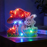 DIY 5D Diamond Painting Kit Easter Bunny & Mushroom Crystal Art Hanging Ornament Sparkling Rhinestone Craft with Chain Gem Mosaic Decoration for Home Wall Window Kids Adults