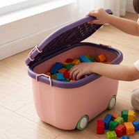 Kids' Large Capacity Toy Storage Box with Lid, Stackable Plastic Organizer for Clothes, Snacks, and Baby Items