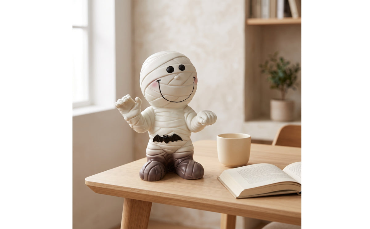 Mummy Figurine with Flying Mammal Motif Illuminated Mummy Figurine Spooky Decor for Desk