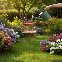 2-Tier Avian Bath Stand Vintage Design Double Deck Avian Bath Easy Cleaning Removable Bowl for Gardeners, Yard