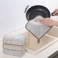 Quick-Drying Dishcloth Cleaning Cloths, Striped 25cm x 25cm Dish Cloths, High Absorbency Polyester Multipurpose Stitched Border Rag