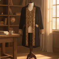 Court Coat with Brocade Panels Gold Trimmed Pirate Coat Costume Authentic Medieval Pirate Jacket for Actors
