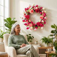 Silk Flower Wreath Spring-Style Artificial Floral Wreath Full-Bodied for Entry, Entryway