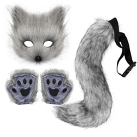 Furry Canine Dress up Kit Faux Fuzzy Face Covering with Gloves Fingerless Animal Face Covering with Tail for Teens