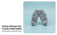 OB11 Doll Cargo Pants Side Pockets 1/12 BJD Doll Trousers Elastic Waist Miniature Pocket Pants for Hobbyists, dioramas Display