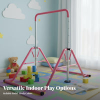 Multi-Functional children's Adjustable Horizontal Bar Stable Triangular Structure Kids Foldable Training Bar Non-Slip Base children's Swing Set Frame Easy Assembly for Preschoolers, Beginner Gymnasts, Toddlers, Playroom, Kindergarten