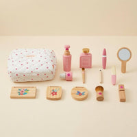 Quilted Toy Makeup Bag Set Compact Pretend Cosmetic Set Patterned Textile Cosmetic Pouch Portable for Children