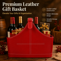 Red Faux Leather Basket, Home Storage Basket with Handle, Rectangle Bedroom Storage Basket, Open Magazine Blanket Organiser