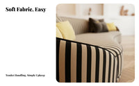 Curved Striped Sofa Stripe Pattern Striped 3-Seater Couch Retro and design Living Room Seating for Homeowners, Families, Villa, Lounge Area, Reception Hall