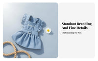 Ruffled Straps Denim Dog Dress with Leash Lightweight Material Denim Dog Dress Breathable for Young Dogs, Cats, Walking, Outdoor