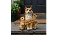 Entryway Accent Welcome Dog Figurine Cute Design Resin Dog Statue Hand-Painted House Decoration Detailed Carving for Tabletop, Porch, Living Room, Garden
