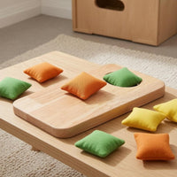 Natural Wood Sandbag Tossing Board Polished Finish Wooden Throwing Board Rounded Corners Cloth Game Set Oval Cutout for Children