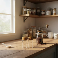 Clear Body Mini Glass Jar Small Storage Bottle Wooden Lid Airtight Seasoning Jar for Travelers, Commuters, Camping