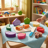 Wooden Food Cutting Toy Bright Colors Slicing Kit Child-Centered-Educational play Plaything for Children