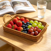 Woven Tray Basket with Handles Serving Tray with Handles Rustic Shallow Fruit Basket for Picnic