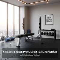 300kg Load Capacity Bench Press and Squat Rack Heavy Duty Multifunctional Weightlifting Bench Sturdy Steel Construction Multi-Function Barbell Rack Stable Triangular Design for Weightlifters, Bodybuilders