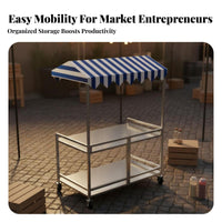 Folding Vendor Cart Easy Assembly Street Push Cart with Awning Versatile Use Foldable Market Stall for Vendors, Outdoor Events, Festivals, Craft Shows