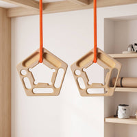 2 Pieces Hanging Climbing Training Board Pentagonal Wooden Training Board with Cords Portable Hangboard with Rope Travel-Friendly for Climbers, Athletes, Home Gym