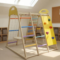 Sturdy Toddler Climbing Gym Colorful Wooden Climbing Frame Handholds Indoor Adventure Gym Playset Movement Skill Development