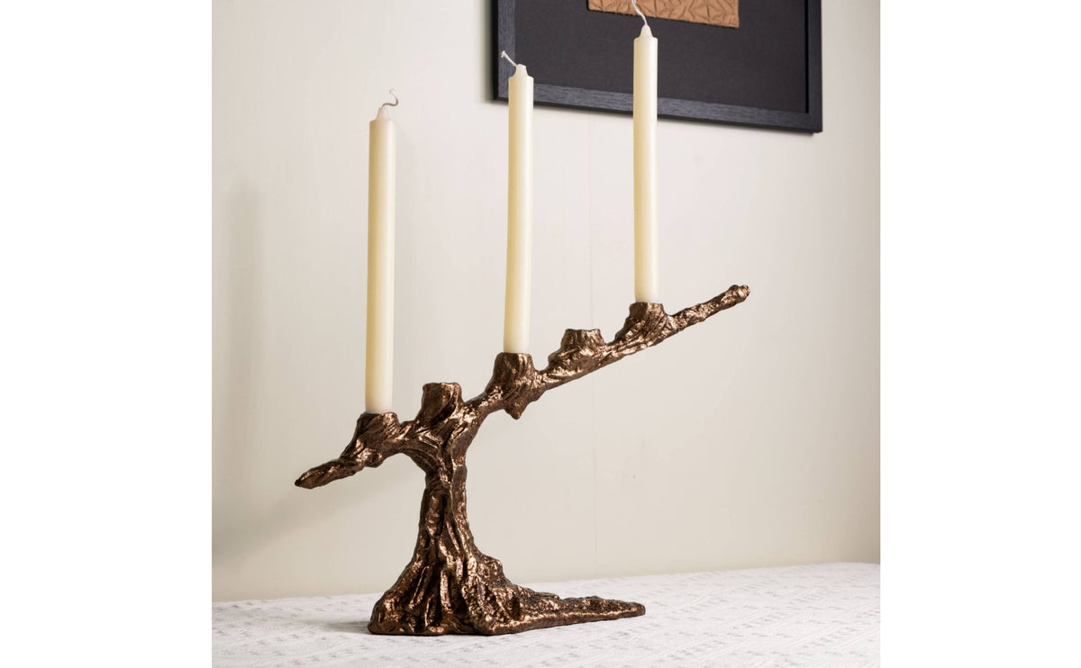 Tree Sculptural Candelabra Holder Textured-Textured Candelabra Retro Arm Candle Holder for Dining Table, Mantel